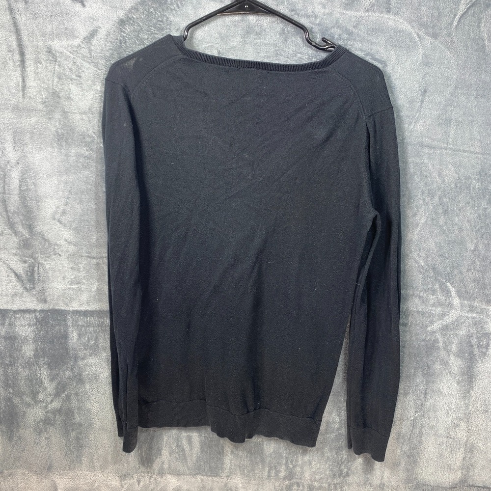 Lacoste Sweater Women 38 Medium Black V Neck 100% Cotton Long Sleeve Knit - Picture 4 of 8